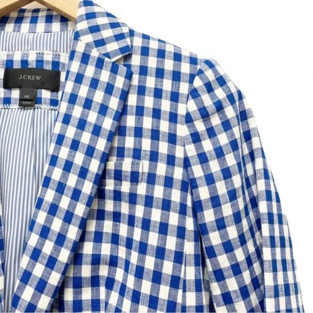 J. Crew Blue Gingham Campbell Linen Blazer Preppy Check Jacket Women’s Size 00